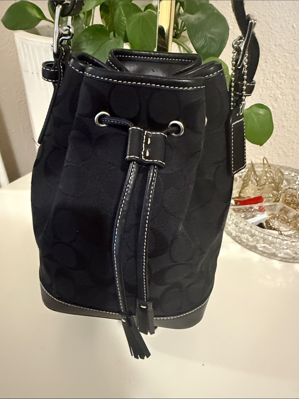 Vintage Coach Black Signature in canvas Jacquard  Bucket Bag - Picture 10 of 16